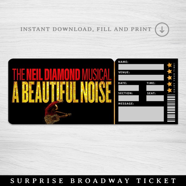 Druckbare Ein wunderschönes Geräusch Broadway Surprise Ticket, Musical Collectible Theater Ticket Editierbares Musical Theater Faux Event Eintritt