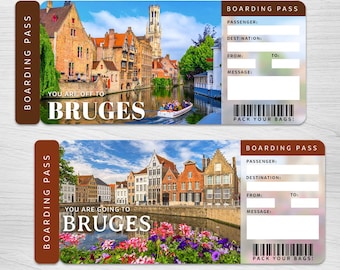 Digital BRUGES Trip Surprise Gift Ticket︱Belgium Boarding Pass︱Europe getaway voucher︱Surprise Travel Reveal