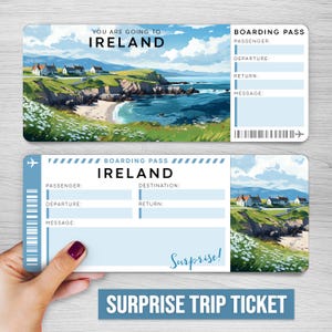 Billete de viaje sorpresa digital a IRLANDA, tarjeta de embarque imprimible a IRLANDA, billete de vacaciones imprimible, vale de regalo de vacaciones, regalo editable