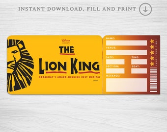 Printable Lion King Broadway Surprise Ticket, Lion King Musical Collectible Theater Ticket, Editable Musical show Theatre Admission Souvenir