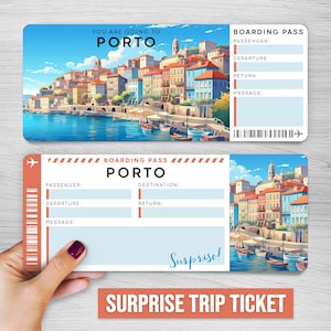 Digitales PORTO Surprise Trip Ticket, Portugal druckbare Bordkarte, druckbare Urlaubskarte, Urlaubsgeschenkgutschein, bearbeitbares Geschenk