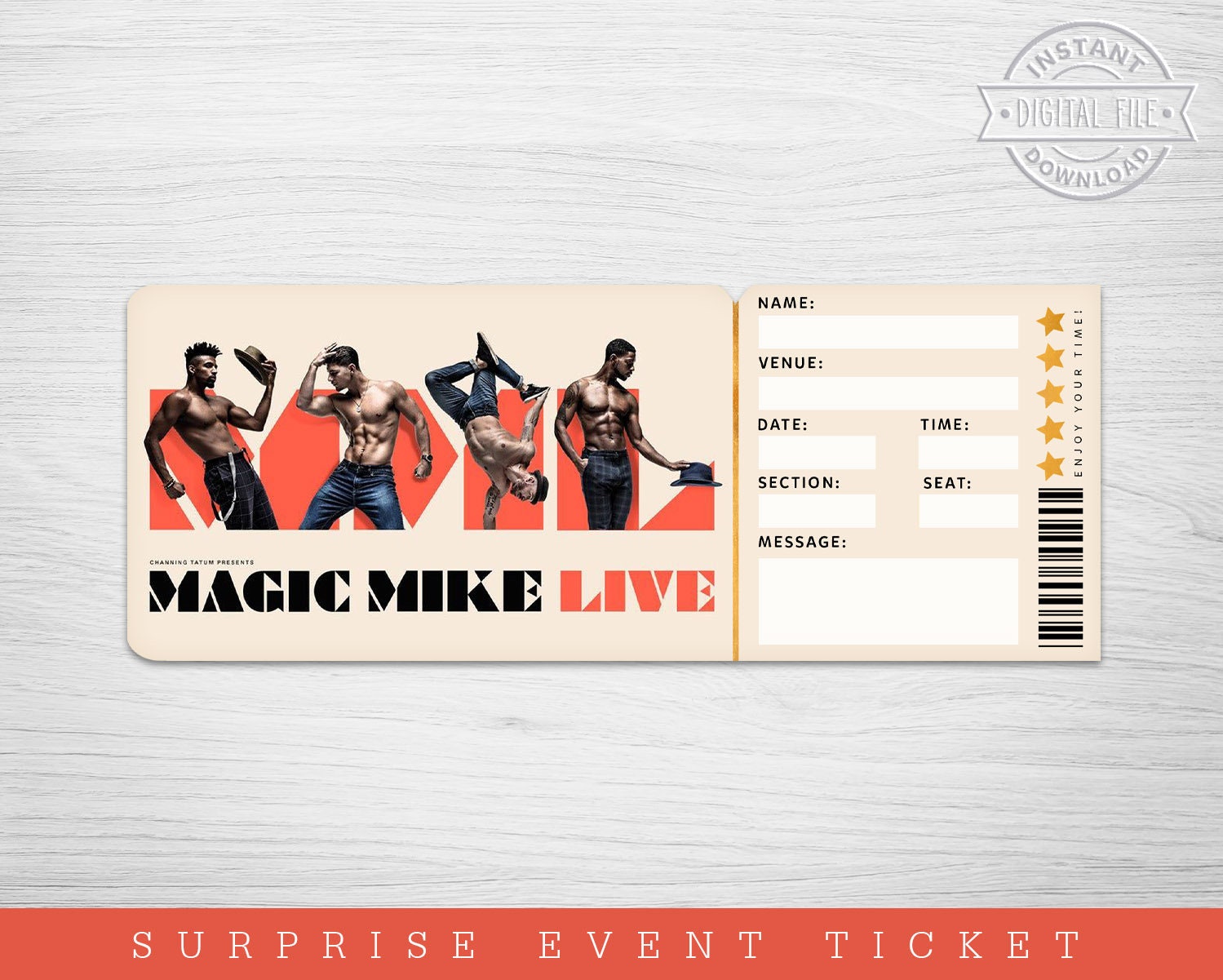 Printable Magic Mike LIVE Broadway Surprise Ticket, Magic Mike Musical Collectible Theater
