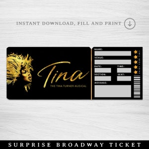 Druckbare TINA Broadway Surprise Ticket, TINA die musikalische Sammler-Theaterkarte, TINA bearbeitbares Musical, Theater-Faux-Event-Eintritt