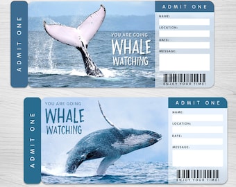 Boleto de regalo imprimible para un viaje sorpresa de avistamiento de ballenas, encuentro sorpresa con ballenas, boleto imprimible para un viaje sorpresa de avistamiento de ballenas.