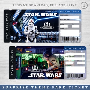Digitale SPACE WARS Aufstieg des Widerstands Überraschungsreise Geschenkkarte, druckbare Star Wars Pass druckbare Urlaubskarte bearbeitbar, Freizeitpark