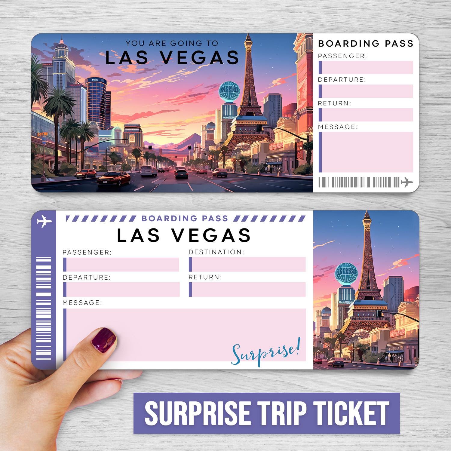 Boleto de regalo sorpresa para viaje digital a LAS VEGAS ︱Tarjeta de  embarque de Los Ángeles ︱Cupón de escapada imprimible ︱Revelación de viaje  sorpresa - Etsy México, image size:1500x1500