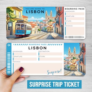 Digitales LISBON Surprise Trip Ticket, Portugal druckbare Bordkarte, druckbare Urlaubskarte, Urlaubsgeschenkgutschein, bearbeitbares Geschenk