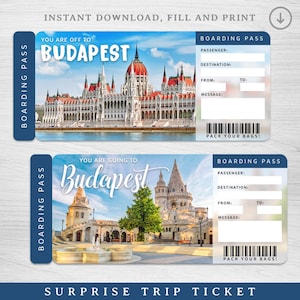 Digitales BUDAPEST Überraschungsticket, Ungarn Bordkarte, Fake Flugticket, Urlaubsticket, Überraschungsreise enthüllen