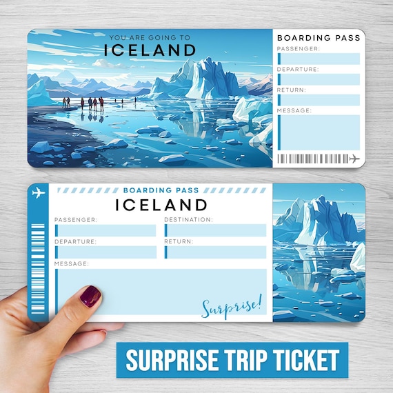 Digital ICELAND Trip Surprise Gift Ticket︱Iceland Boarding Pass︱Printable gift voucher︱Surprise Vacation reveal