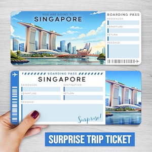 Billete de viaje sorpresa digital a SINGAPUR, tarjeta de embarque imprimible para Asia, billete de vacaciones imprimible, vale de regalo para vacaciones, regalo editable