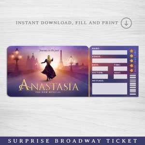 Druckbare Anastasia Broadway Surprise Ticket, Anastasia the Musical Collectible Theaterkarte, bearbeitbare Theater Faux Event-Eintritt