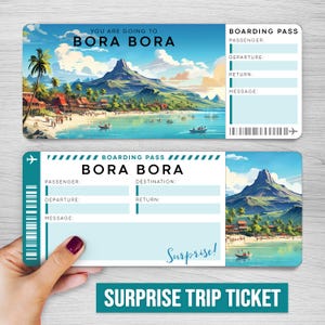 Billet cadeau numérique BORA BORA voyage surprise, carte d'embarquement imprimable vacances, carte d'embarquement imprimable, billet vacances, cadeau modifiable