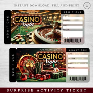 Convite Surpresa Digital de CASSINO, Revelação Surpresa de Cassino, Convite de Aniversário de Cassino, Bilhete de Cassino para Imprimir, Convite para Festa de Cassino