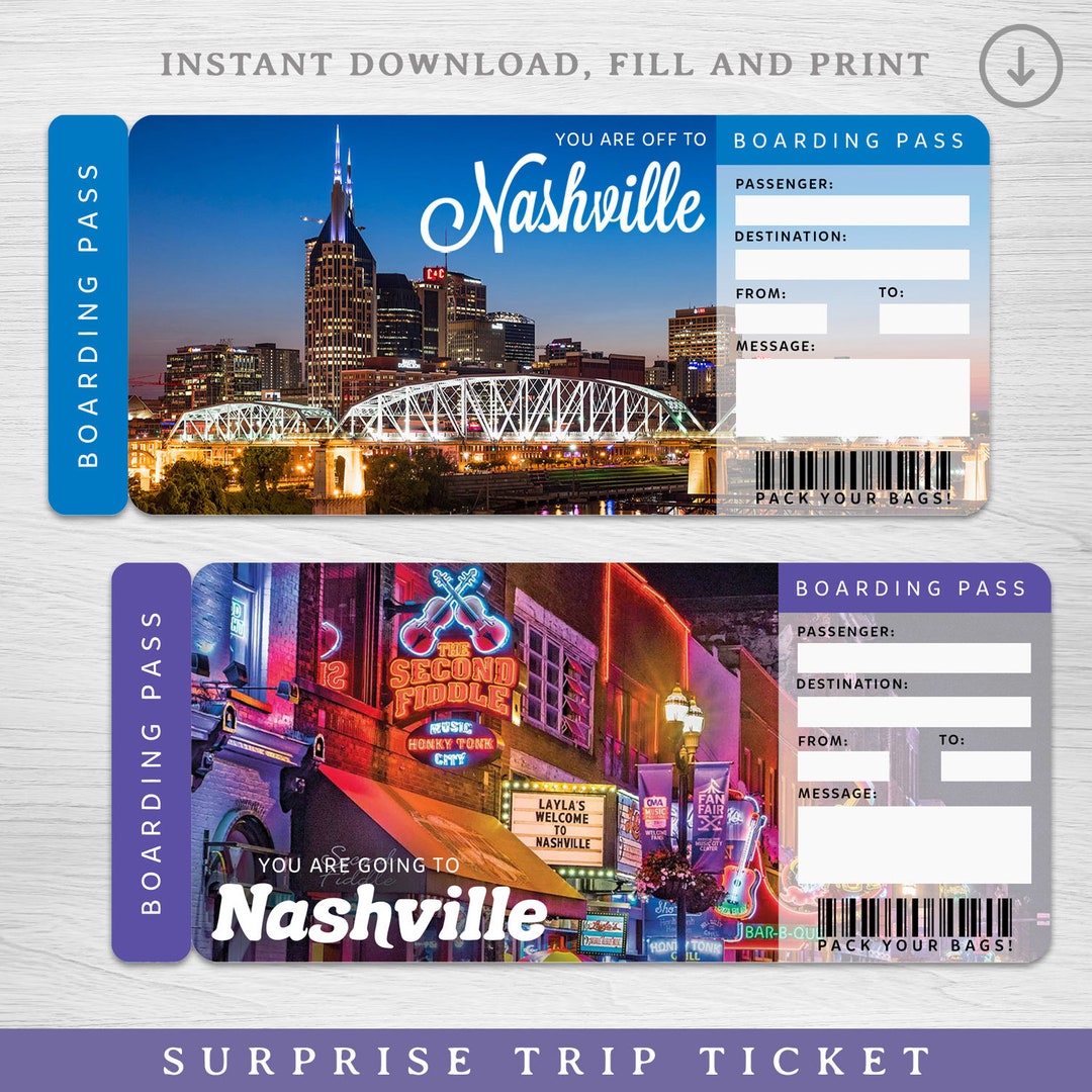 Digital NASHVILLE Trip Surprise Gift Ticket︱tennesee Boarding Pass
