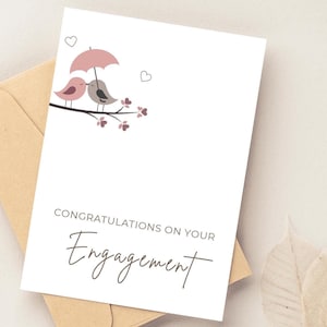Birds in Love Engagement Congrats Card, Newly Engaged Card for Friends, Happy Engagement Celebration, Minimalist and Sophisticated Design