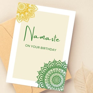 Yoga Mandalas Birthday Card, Happy Birthday Printable Card, Yoga Greeting Card, Vibrant Colors, Yoga Fan Birthday, Instant Digital Download