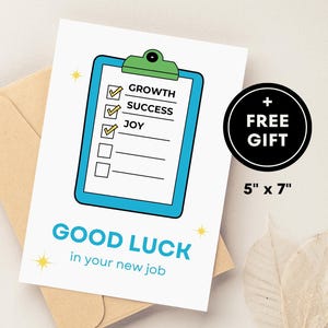 Good Luck-kaart nieuwe baan, gefeliciteerd met je promotie, afscheidskaart collega, helder kleurenpalet, afdrukbare digitale download