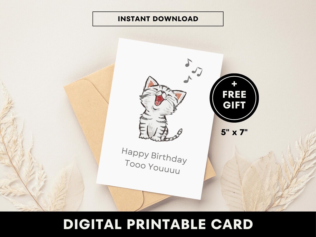 Cute Cat Birthday Card Printable, Amusing Happy Birthday Card, Funny ...