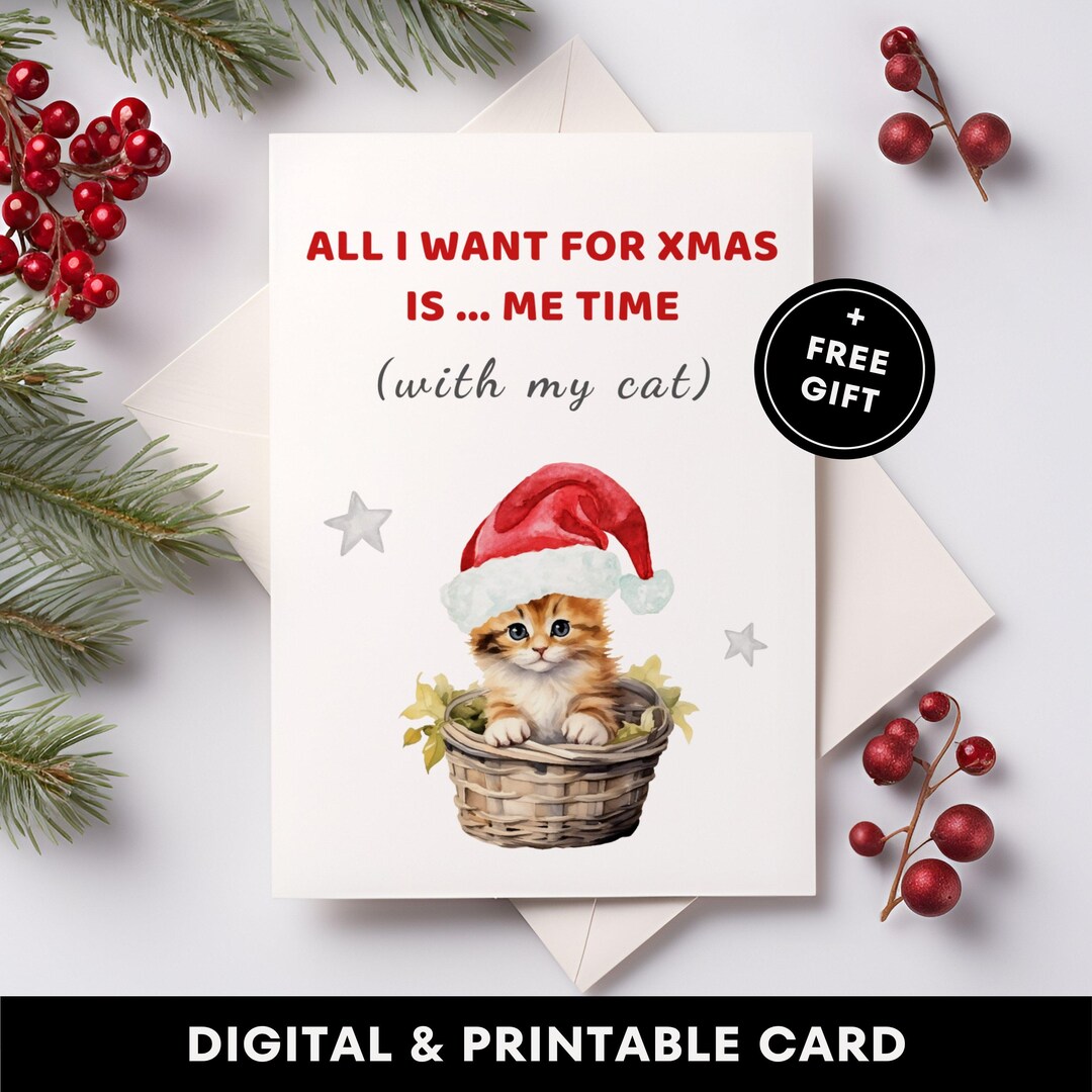 Funny Cat Christmas Card Printable, Introvert Holiday Humor, Social ...