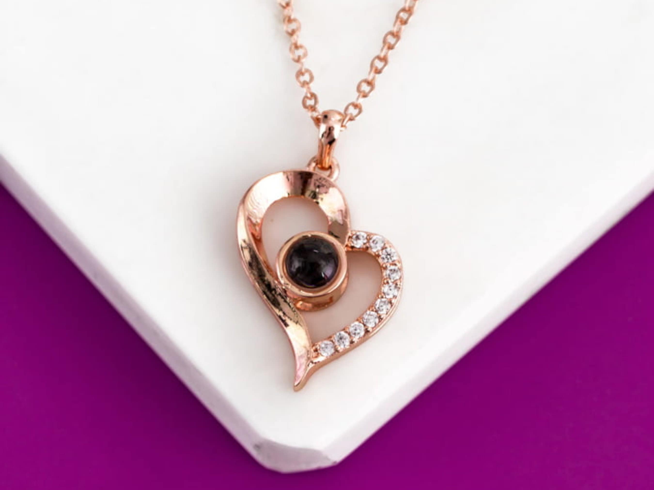 Collana Cuore In Argento 925 Con Zircone Nero E Proiezione Ti Amo In 100 Lingue - Ciondolo CPSLOVE Per Donne - Regalo Compleanno E Natale - 2