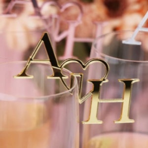 Agitadores de bebidas con forma de corazón y iniciales personalizadas: marcadores para copas de boda, adornos para champán, adornos para vino (juego de 20/50/100)
