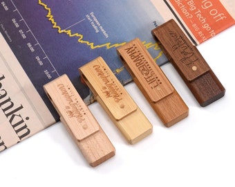 Customized Wooden USB Flash Drive - Laser Engraved Logo, Rotatable Design