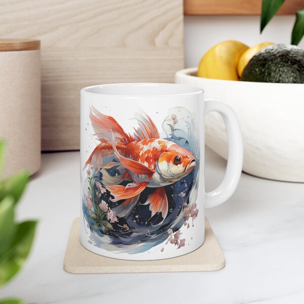 Butterfly Koi Fish Mug 11oz, Koi Fish, Butterfly Koi, Watercolor, Gift for Him, Gift for Her, Fish Lover