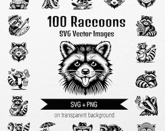 100 Raccoon SVG Clipart: Sports, Music, Dancing (Digital Download)