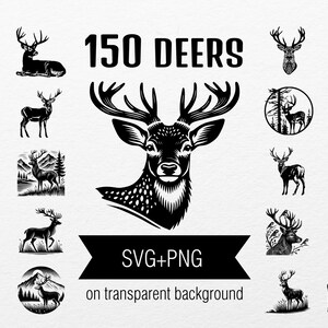 150 Hirsch SVG Vektorbilder zum Drucken und Gravieren, Berge, Wald, Natur, Tiere, Hirschfamilie, Hirschkitz