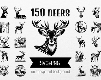 150 Deer SVG Illustration Pack: Engraving & Printing Designs