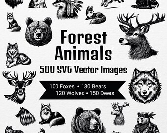 500 Forest Animals SVG Clipart: Fox, Bear, Deer and Wolf