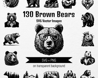 Brown Bear Vector Images: SVG, PNG Clipart Bundle (130 Files)