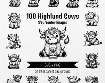 125 Funny Highland Cow Clipart: SVG PNG Vector Bundle (Digital Download)
