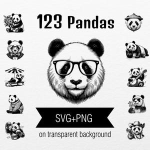 Pack of 123 Pandas SVG Clipart Vector Images Forest Animals Bears for Print and Engraving, Funny Panda Bears Cricut