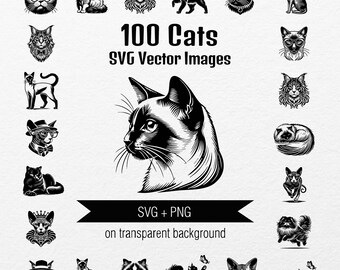 100 Cat Breeds SVG Vector Images: Clipart, Portraits (Digital Download)