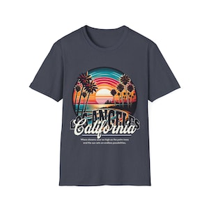 Los Angeles, California - City of Dreams - Beach Sunset Palm Trees - Unisex Softstyle T-Shirt