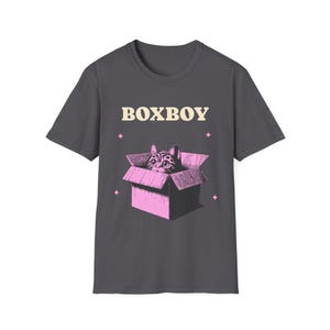 BOXBOY Unisex Softstyle T-Shirt - Customizable Cat in Box Tee, Cute Kitten Graphic Shirt, Personalized Animal Lover Gift, Funny Pet Owner