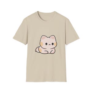 Cute Cartoon Cat T-Shirt, Happy Cat Tee, Content Kitty Shirt, Unisex Softstyle Top, Doodle Kitty Clothing