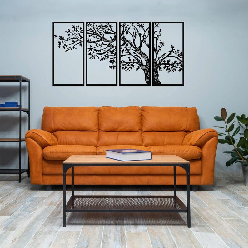 Large 4 Panel Tree Metal Wall Art for Wall Hanging Home Décor – Wide 4 ...