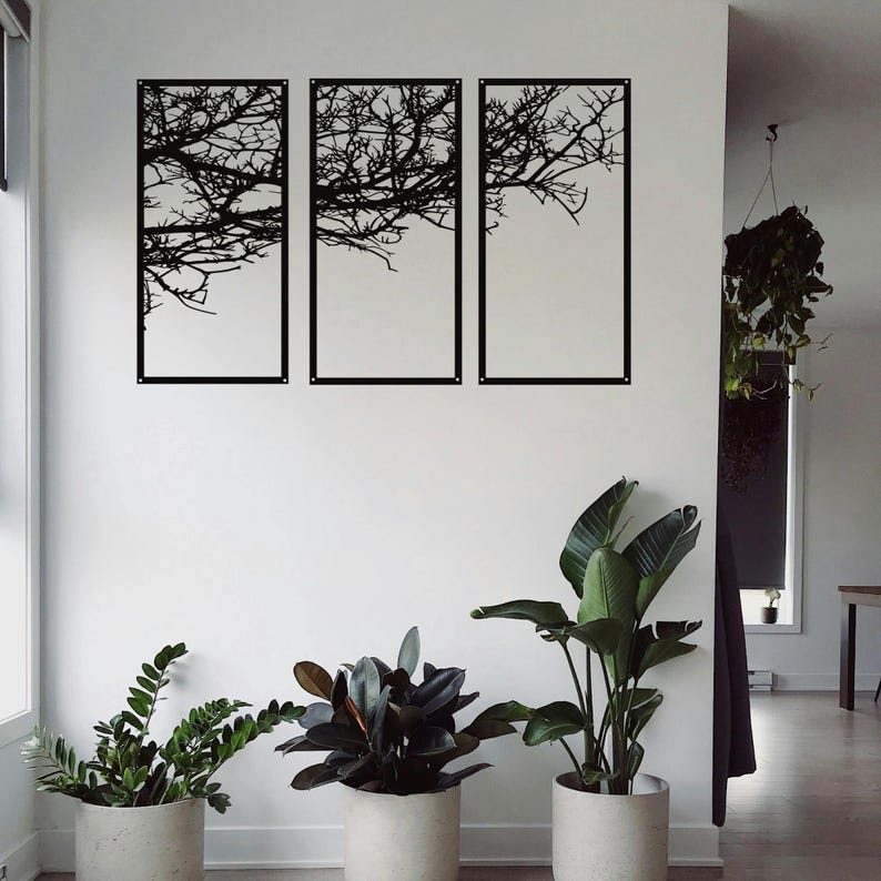 Large 3 Panel Tree Metal Wall Art for Wall Hanging Home Décor – Wide 3 ...