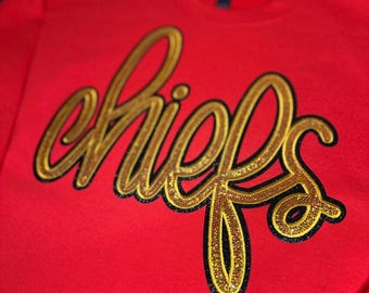 Chiefs sweatshirt, chiefs bling sweatshirt, chiefs red sweatshirt, Dickinson chiefs sweatshirt