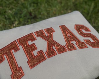 Texas Embroidered sweatshirt, Texas bling sweatshirt, Texas glitter sweatshirt, burnt orange glitter sweatshirt