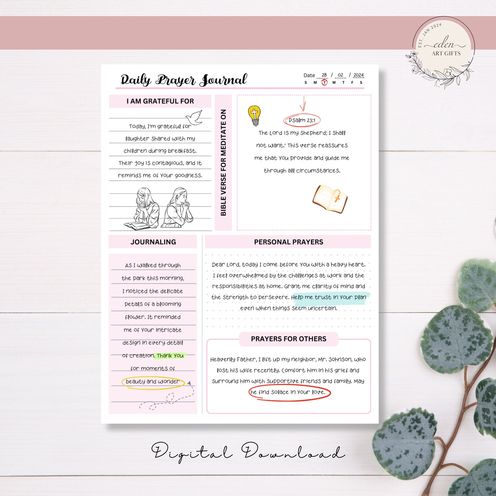 Daily Prayer Journal Printable Template Gratitude Journal God Digital ...