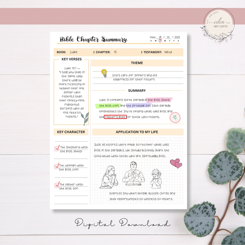 Bible Chapter Summary Printable Template Christian Worksheets ...