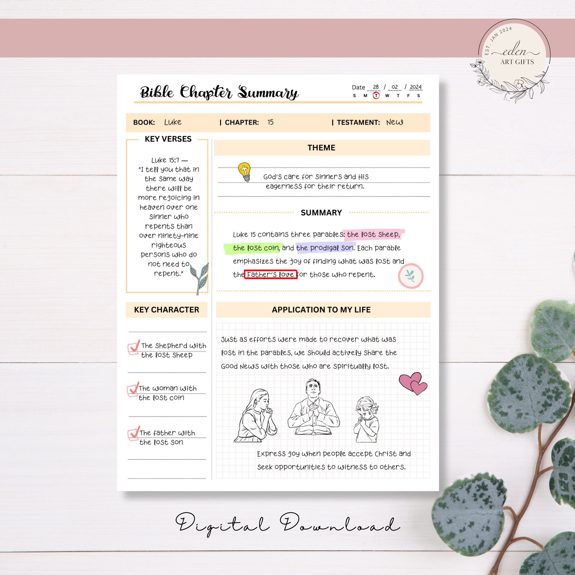 Bible Chapter Summary Printable Template Christian Worksheets ...