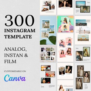 May include: A collection of 300 customizable Instagram templates with an analog, instant, and film aesthetic. The templates are designed to be used with Canva.