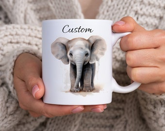 Custom Baby Elephant Mug, Your Name, Customised Elephant Mugs, Customisable Gift, Baby Elephant Coffee Cups, Cute Custom Mug, Animal Print