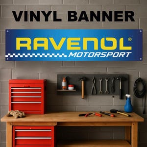 RAVENOL 2 Vinyl Banner Garage Workshop Workspace Sign Decoration Car Bike Man Cave ManCave Motorsport