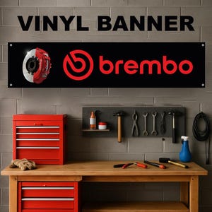BREMBO Vinyl Banner Garage Workshop Workspace Sign Decoration Car Bike Man Cave ManCave Motorsport