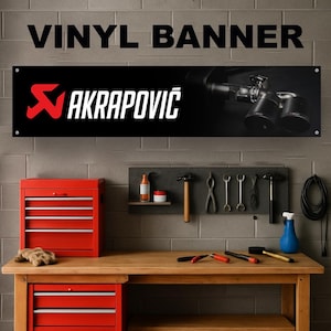 Akrapovic 2 Vinyl Banner Garage Workshop Workspace Sign Decoration Car Bike Man Cave ManCave Motorsport